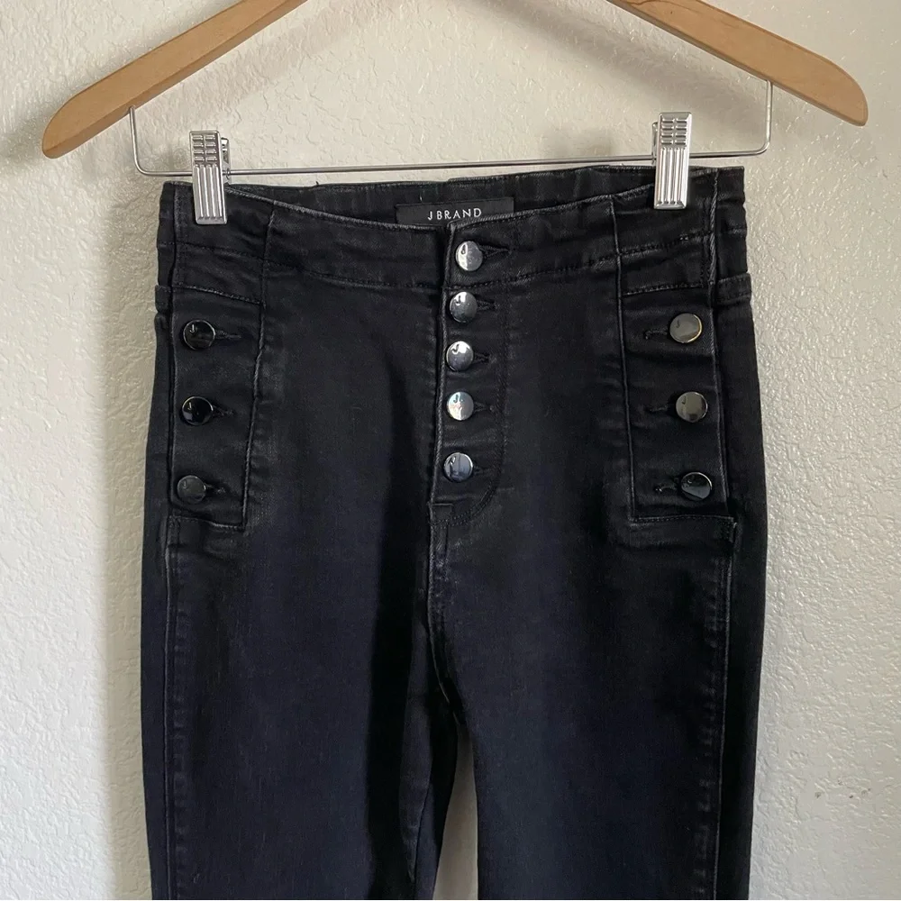 J Brand Nashville Button Skirt Skinny Jeans Black Ankle Cropped Stretch Denim 28